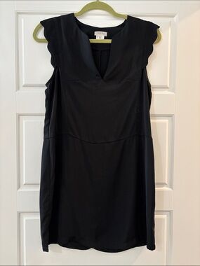 Cooperative Black Mini Dress with Scalloped Cap Sleeves